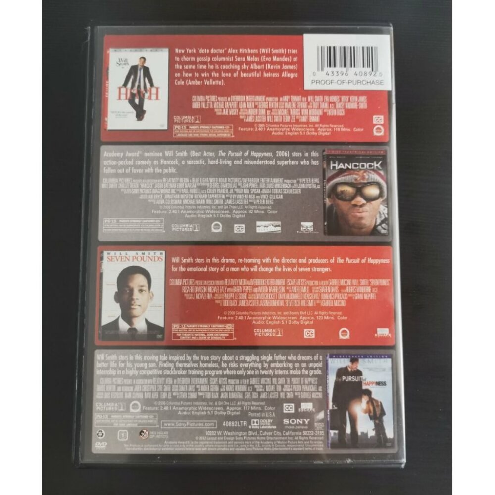 Hancock/Hitch/Pursuit of Happyness/Seven Pounds (DVD,2012,4-Film Set,Widescreen) - Picture 2 of 4
